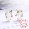 Real 925 Sterling Silver Earring Cute Unicorn Stud Earrings For Ladies Girls Daughters Party Jewelry Best Friend Gift