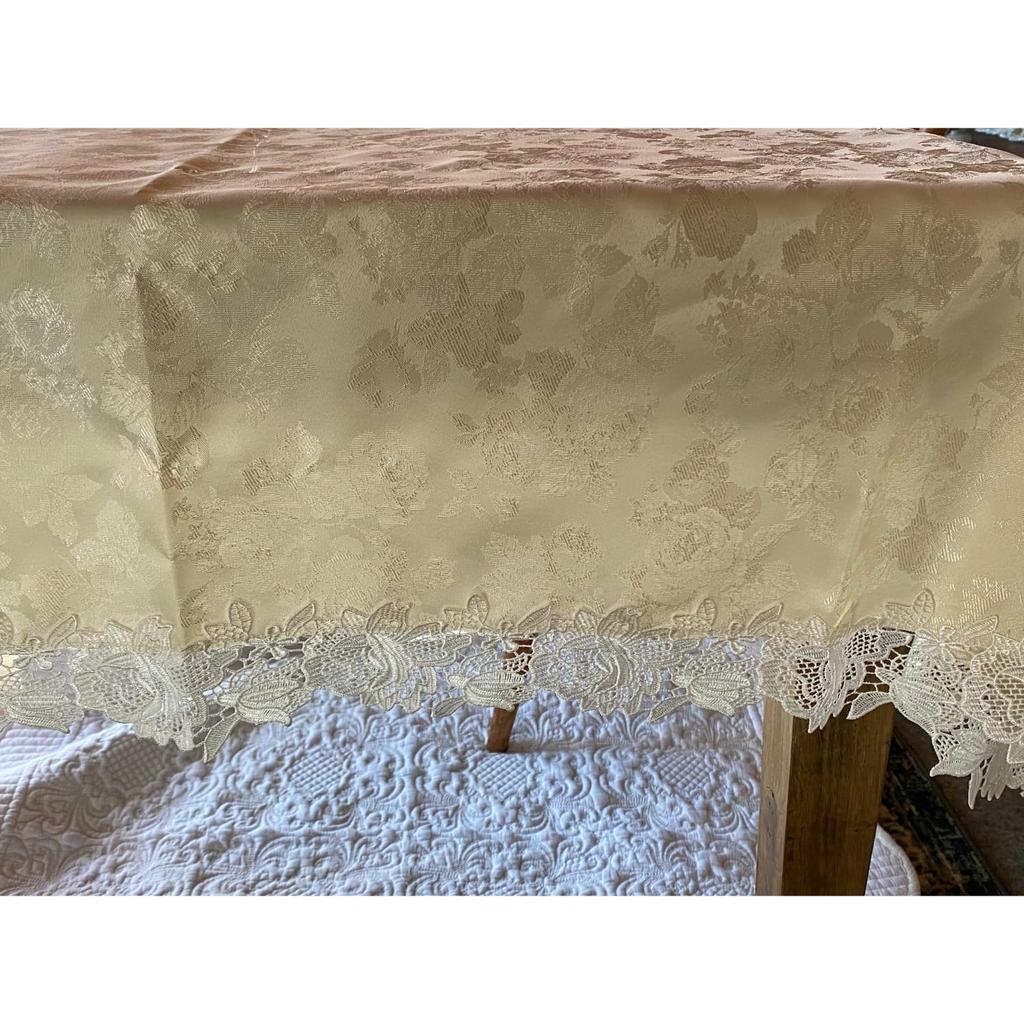 Vivienne Tablecloth Beige Polish Old Rose Lace Embroidered Table Center WK2229N3 (135x180cm, & White) Runner/Table
