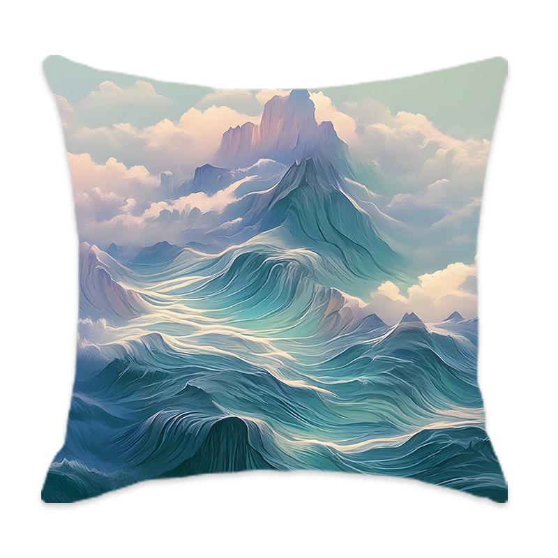 Comfortable Cyan Mountain Series Cushion for Car, Home, Bedroom, and Bedside