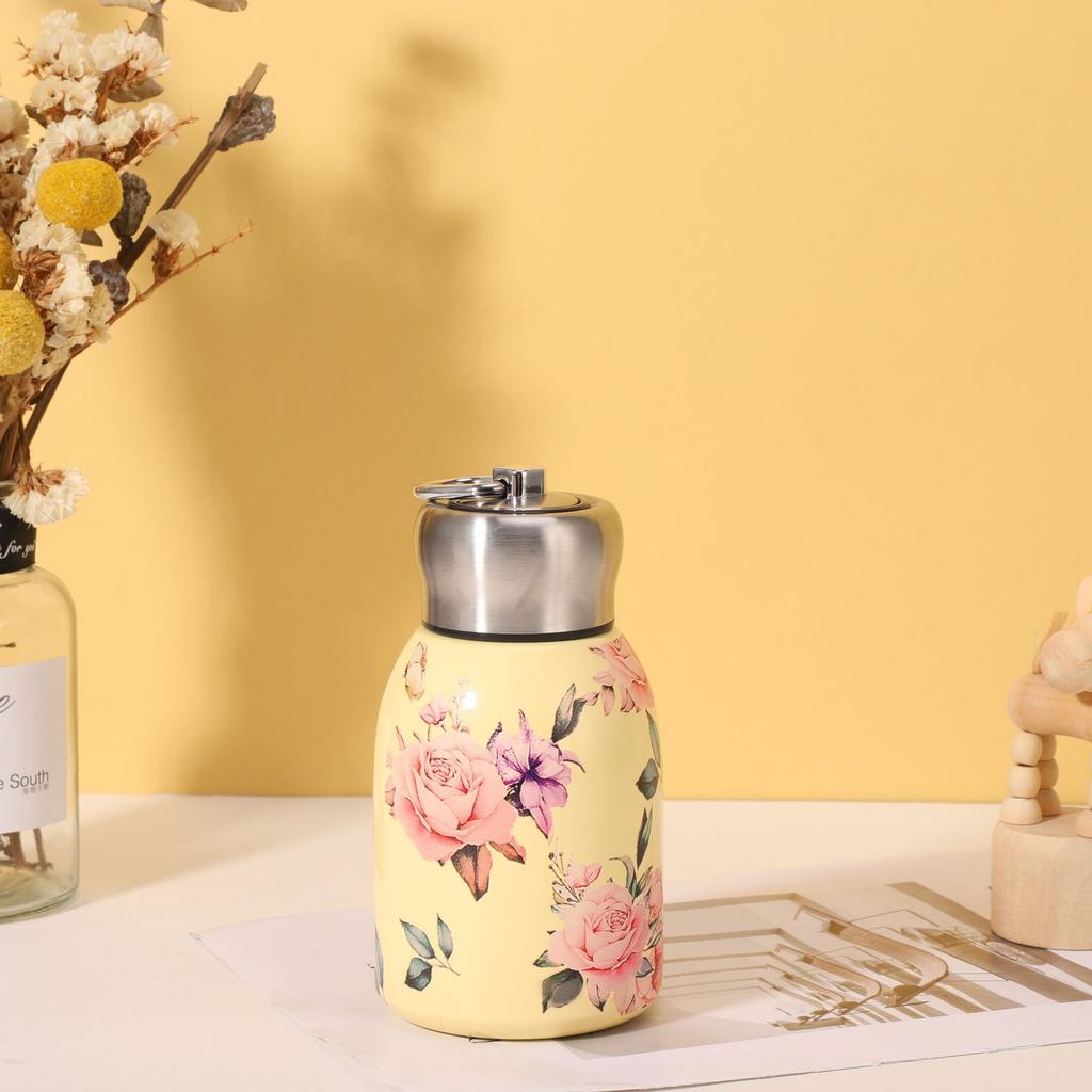 Термос из нержавеющей стали 304, мини, маленький, толстый, чашка для чая, высокая ценность, роза, ручка для улицы, чашка для воды