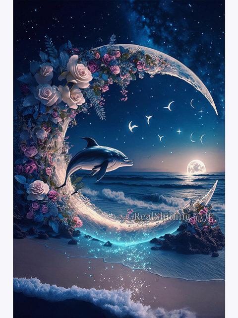 Полный фэнтези романтическая лодка наборы алмазов для рисования пляж Луна пейзаж Дельфин Diy Алмазная вышивка мозаика вышивка крестиком цветок