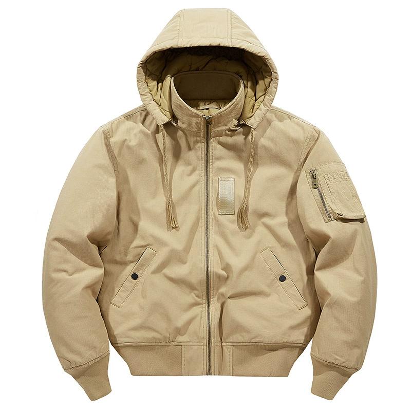 Зимняя куртка из чистого хлопка со съемной шапкой для мужчин, повседневная рабочая одежда, одежда из хлопка, свободный летный костюм, куртка из хлопка для мужчин