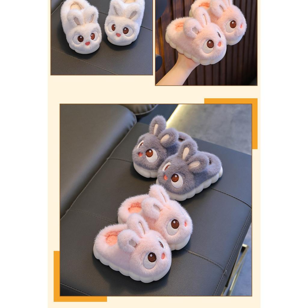 Children's Cotton Slippers, Cute Rabbits for Winter Girls, Warm and Fluffy Fur for Small and Medium-sized Children, Anti Slip Baby Home Shoes for Boys