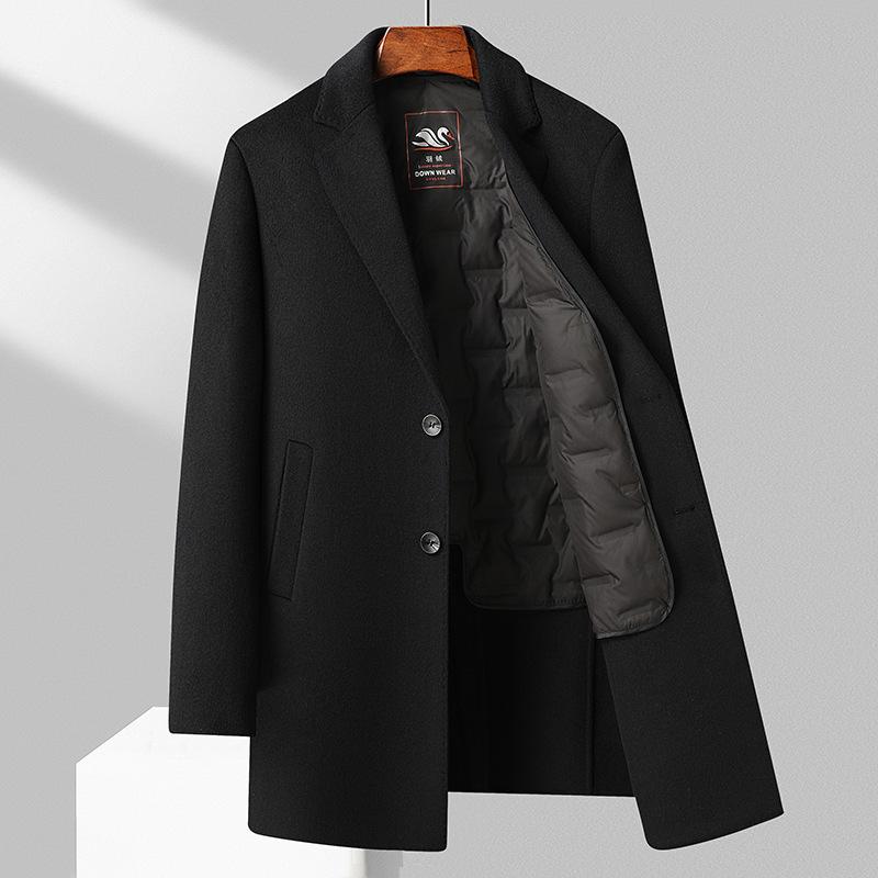 Осенне-зимнее утолщенное двухслойное двухстороннее шерстяное пальто мужское пуховое пальто средней длины мужская одежда больших размеров