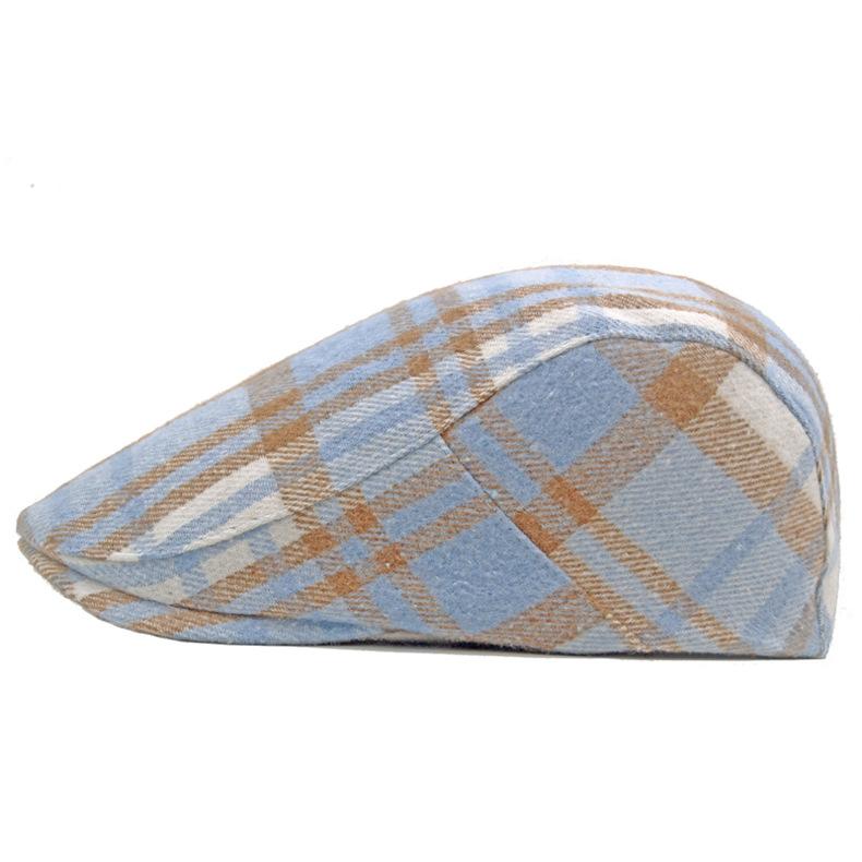 Autumn Winter Plaid Beret Men's Wool Warm Forward Cap British Peaked Cap Newsboy Cap