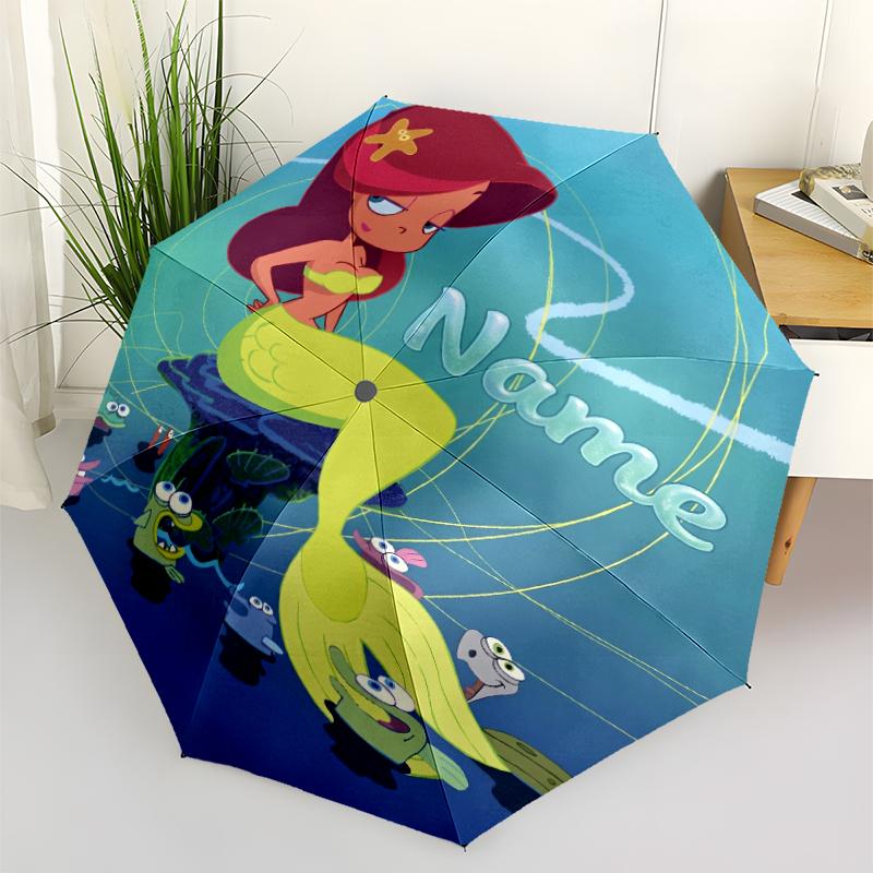 Custom Name Zig & Sharko Theme Automatic Umbrella, Lightweight & Portable, 8 Rib, Perfect for Outdoor Travel, Birthdays, Christmas, Gifts.