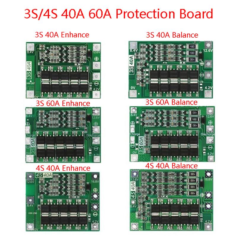 Плата защиты зарядного устройства литий-ионных аккумуляторов 3S 4S 40A 60A BMS 18650 для двигателя дрели 11.1V 12.6V/14.8V Улучшенный баланс