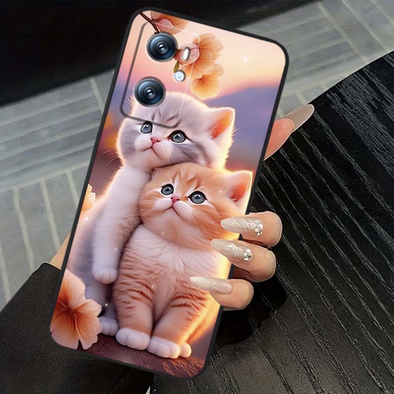 Милая мультяшная кошка Иллюстрация Чехол для телефона Для OPPO Reno 5 6 7 A96 A40 A58 Realme GT A74 A78 Neo2 A74 A78 Find X5 X3 X7 X8 Черный