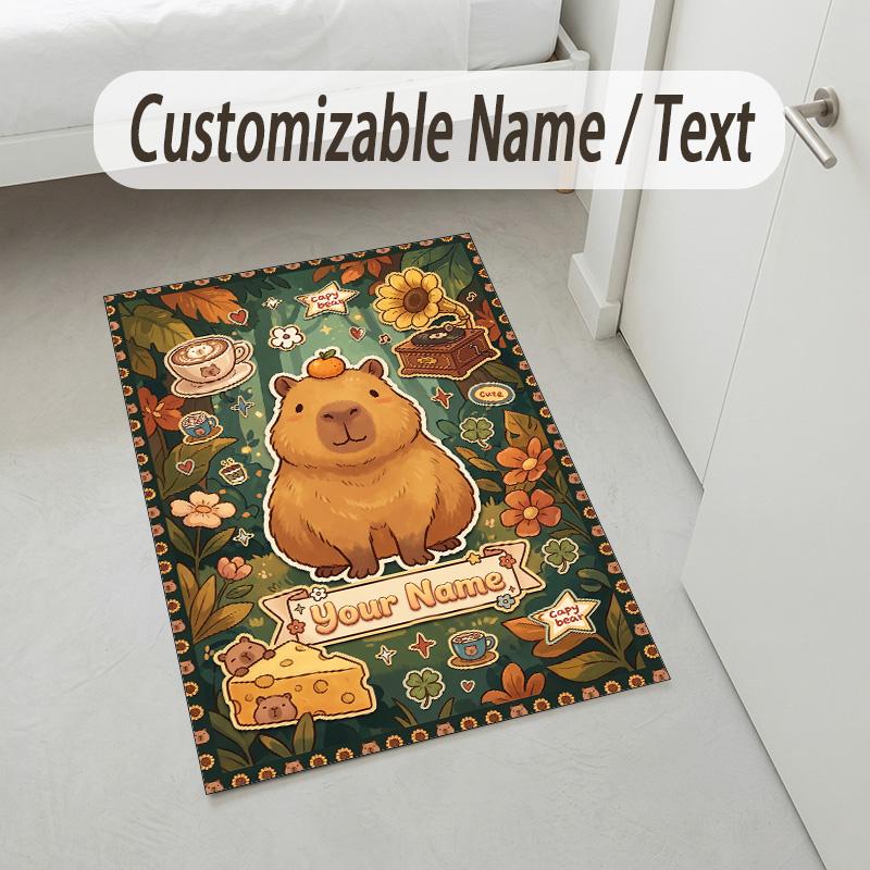 Cactus Garden Theme Soft Crystal Velvet Rug Custom Name & Text Print Non Slip Floor Rug for Bedroom Living Room