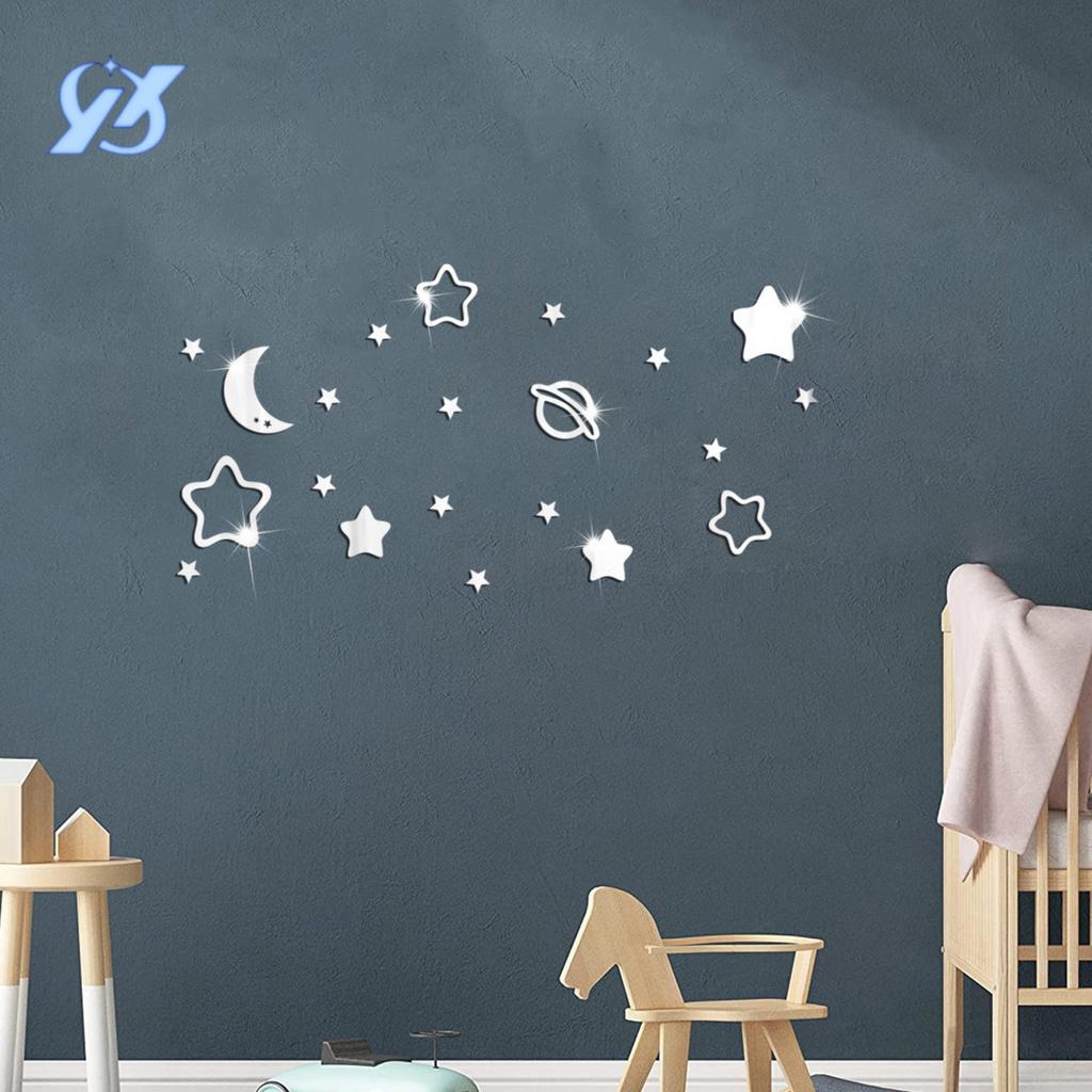 Звезды и луна зеркало акриловые настенные наклейки спальня детская комната настенное украшение макет настенные наклейки