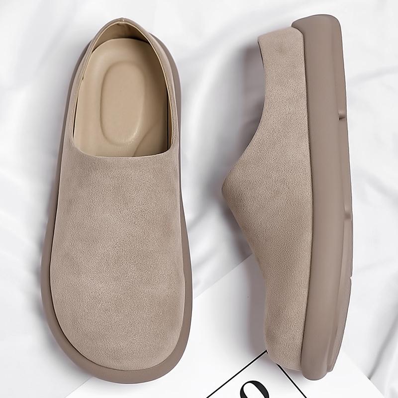 Fashion Summer Slip On Half Shoes for Men Handmade Leather Slippers Breathable Comfy Casual Loafers Moccasins Simple Casual Muller Shoes