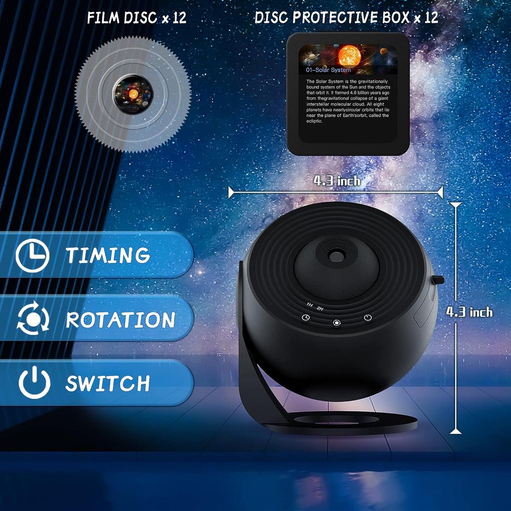 12 In 1 Planetarium Galaxy Star Projector, 360° Rotating Nebula Lamp, HD Image Large Projection Area LED Lights for Kids, Room