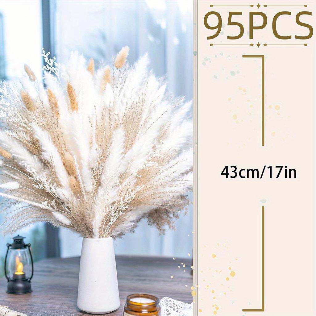 95Pcs Natural Dried Pampas Grass Bouquet for Home Decor Vase Filler Fluffy Dried Fall Pampas for Table Decor Wedding Decor Rustic Decor
