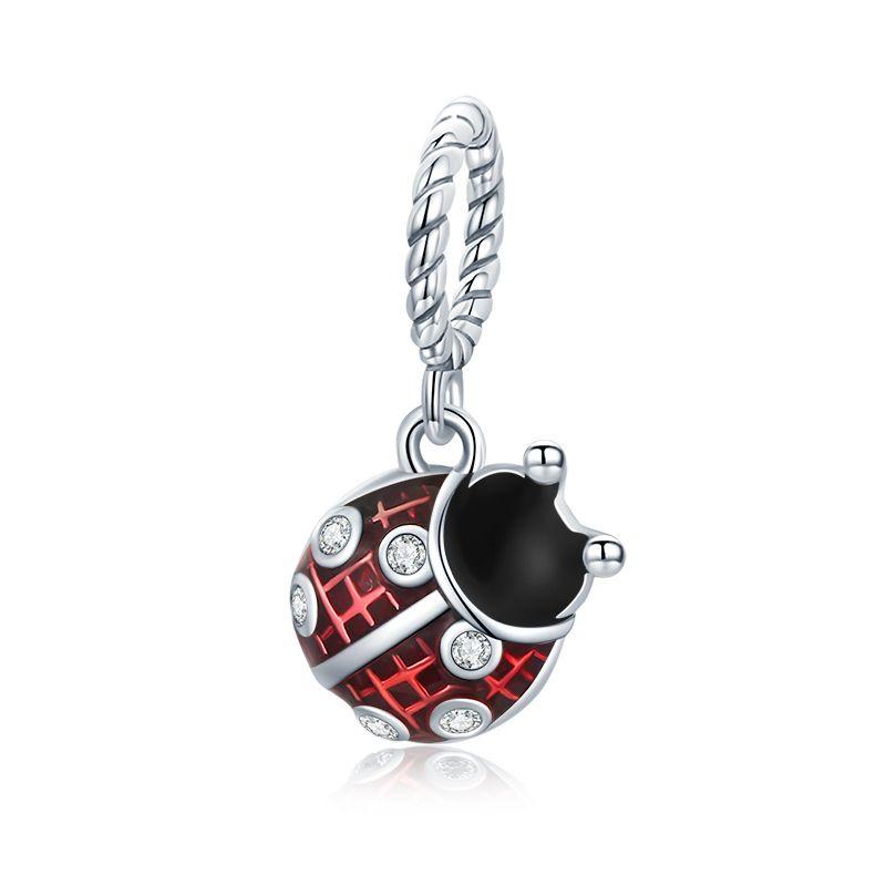 WOSTU 925 Sterling Silver Red Ladybug Charm Lucky Colver Beads Bee Pendant For Original Bracelet DIY Necklace Women Jewelry Make