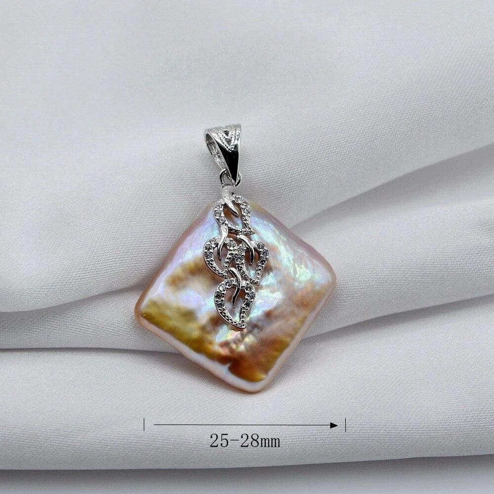 Кулон в стиле барокко, фиолетовый квадратный кулон с натуральным жемчугом, серебряное ожерелье с подвеской из кубического циркония для женщин