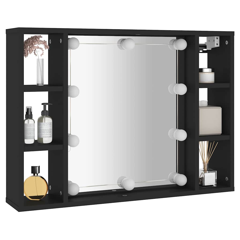 LED Mirror Cabinet in Black 76 x 15 x 55 cm