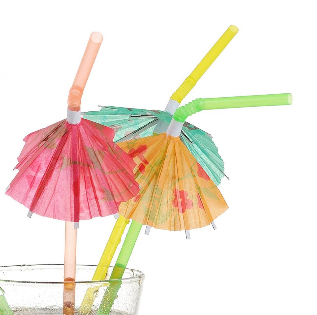 100 Pieces/set, Umbrella Beverage Straws, Plastic, Fancy Cocktail Straws, Tropical, Birthday/pool Party Decorations, Mixed Colors, Random Colors