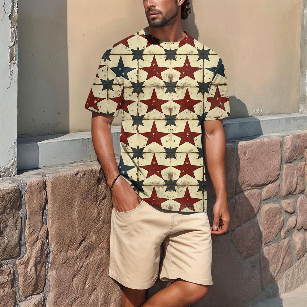 Летняя мужская популярная футболка с круглым вырезом и коротким рукавом с принтом