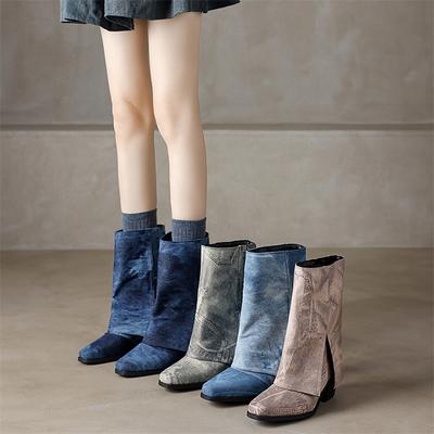 FOREADA Женские ботильоны с круглым носком, на толстом высоком каблуке, короткие ботинки, лаконичная женская модная обувь, осень-зима, серый, миндальный, 43