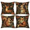 Vintage Floral Animal Print Throw Pillow Covers,Polyester Zippered Cushion Cases with Squirrel, Deer, Rabbit, Fox Designs