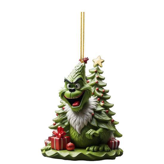 Зеленый Эльф Рождественская Елочная Игрушка 2D Плоский Акриловый Шар для Зеркала Заднего Вида Автомобиля Мультяшный Эльф Рождественская Елка Подвеска для Праздничной Елки Окна Настенный Декор