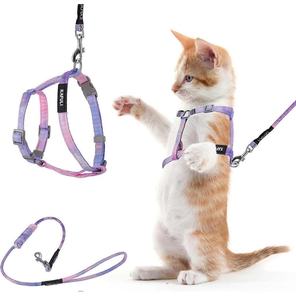 Cat Harness and Leash Set, Adjustable Gradient Small, Cat Harness Anti-Escape, Suitable for Kittens Outdoor Walking (Gradient Purple)