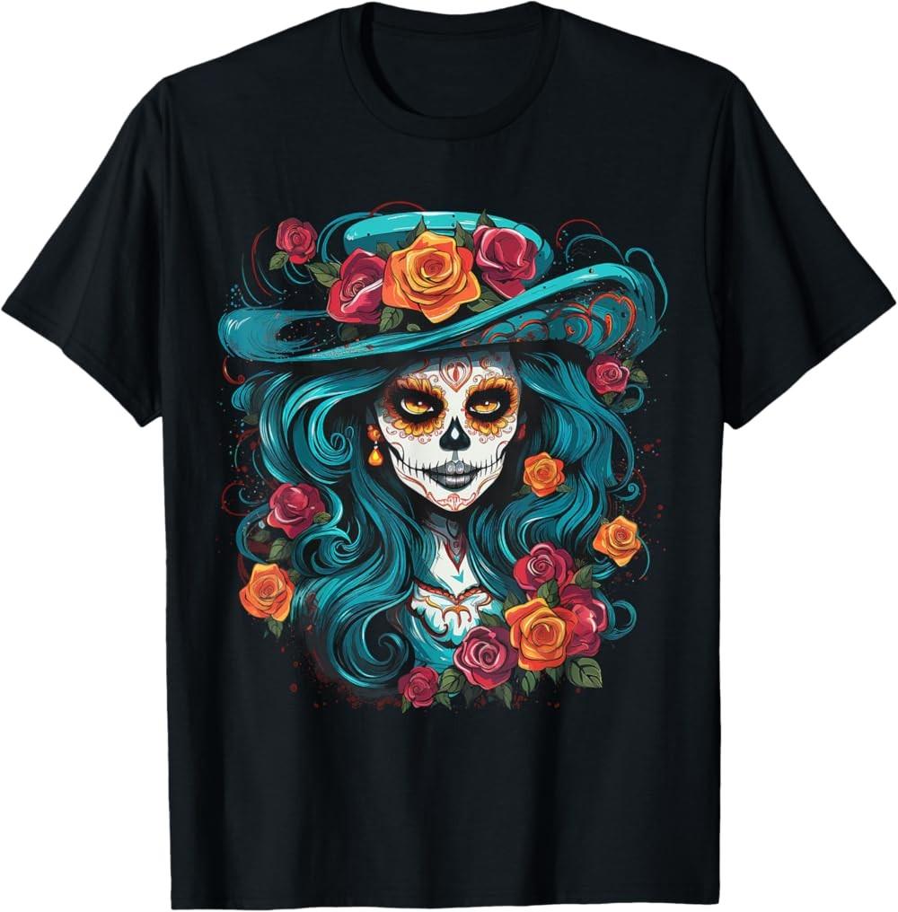 НОВАЯ ОГРАНИЧЕННАЯ серия De Los Muertos La Catrina День Мертвых Сахарный Череп Женская Футболка