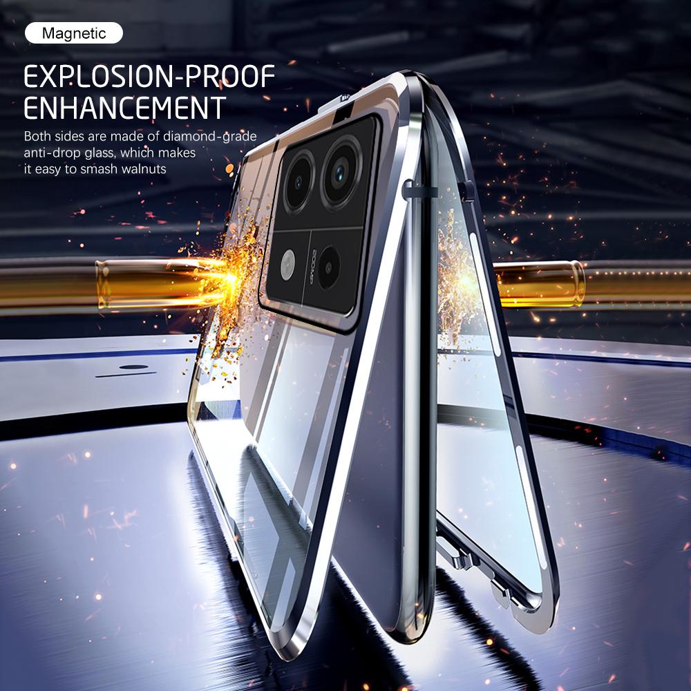 Магнитный двухсторонний защитный чехол на 360° для Xiaomi Redmi Note 13 Pro 5G Note13 13Pro 4G, чехол спереди и сзади, стеклянный металлический каркас