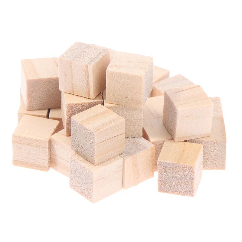 100Pcs Unfinished Blank Mini Diy Wooden Square Solid Cubes For Woodwork Craft
