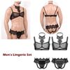 Men's See Through Crossdress Lace Trim Sissy Jock Strap Underwear with Bra Top