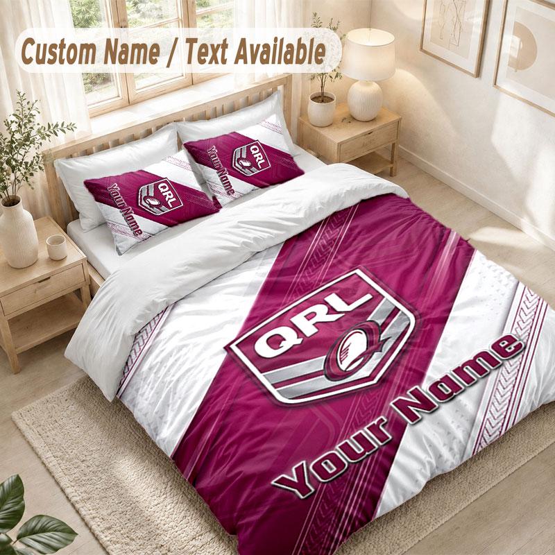 Custom Name Bedding Set 3 PiecesQueensland Maroons Print Duvet Cover + 2 Pillowcases Soft Bed Decor