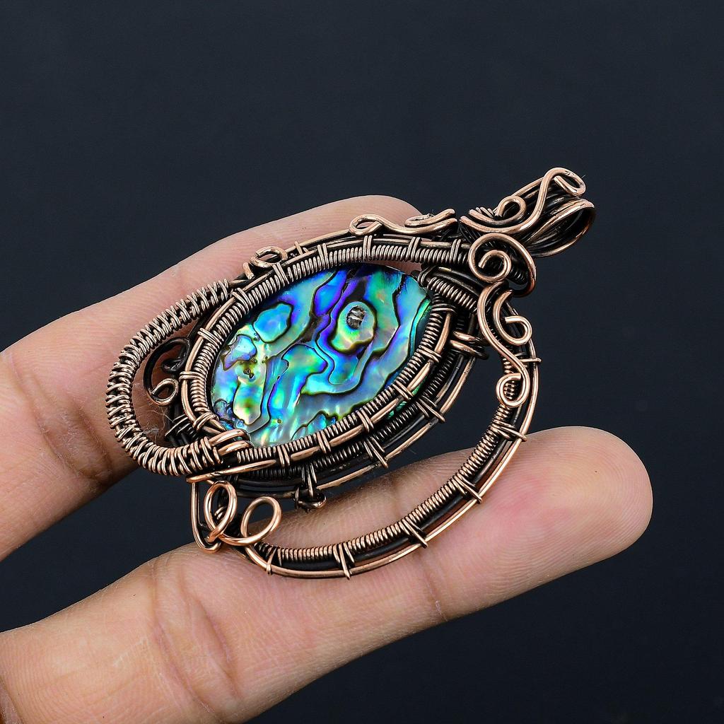 Кулон из раковины абалона, обернутый медной проволокой 999 пробы, Ювелирные изделия с подвеской из драгоценного камня ручной работы, Подарки для жены, Совершенно новый кулон