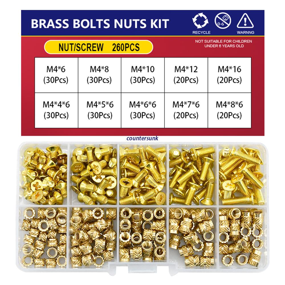 M2 M2.5 M3 M4 M5 Metric Threaded Insert Brass Nuts Bolts Set Countersunk Head Screw Hot Melt Heating Knurled Injection Nut Kits