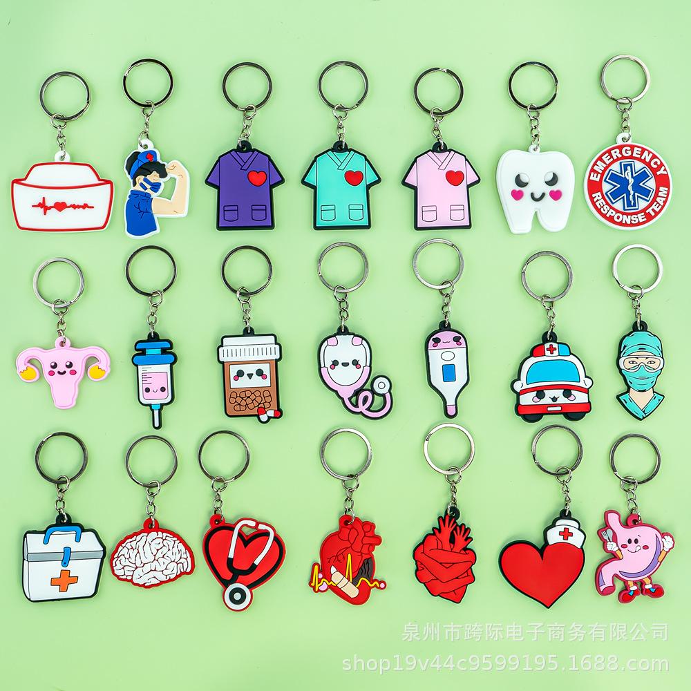 Medical Series Cartoon Animation PVC Keychain or Backpack Pendant with Customizable Logo.