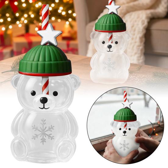 Стеклянная чашка в форме медведя с крышкой и соломинкой, прозрачная кружка для напитков, чашка-соломинка «Медведь с медом» для холодных напитков, кофе, пива, вина, коктейлей