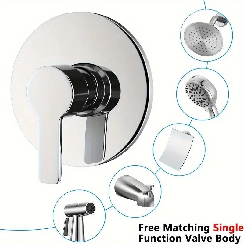 Chrome-Plated Single-Function Shower Mixer Valve - Wall-Mounted, Hot & Cold Water Control for Bathroom Decor, Round Showerhead,