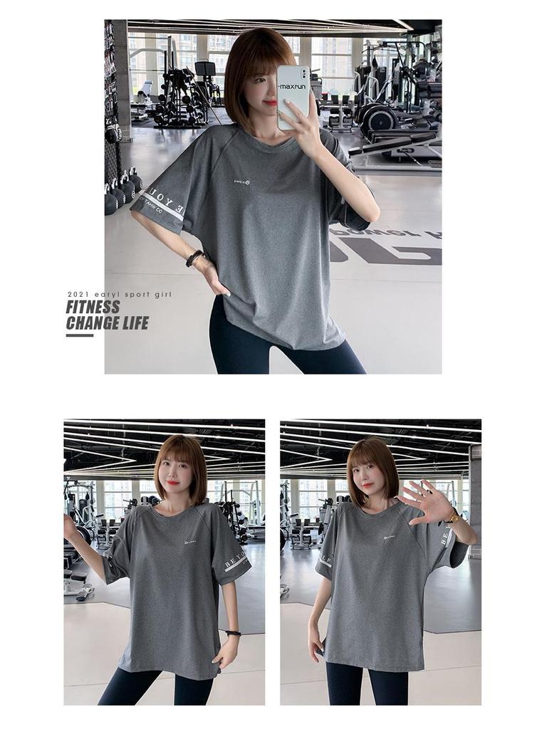 Женская футболка для йоги Plus Size Quick-Dry Yoga T-Shirt - свободный летний топ для фитнеса