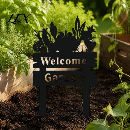 Courtyard Aesthetic Accents Welcome Decorative Yard Sign, Wildflowers/Vegetables Silhouette Black Garden Stake, Outdoor Vegetable Stakes Acrylic