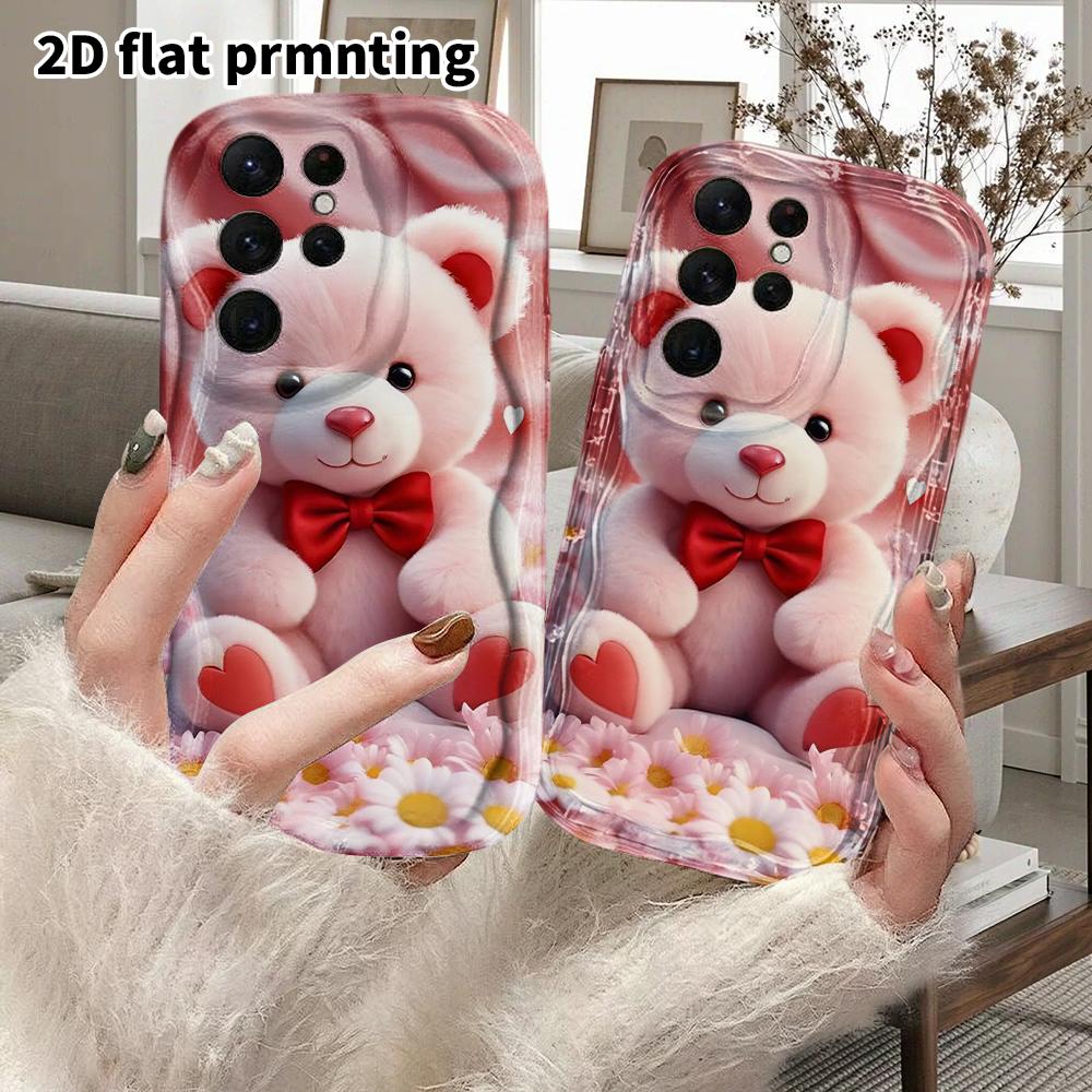 Phone Case: 2D Flat Samsung Galaxy A34 A35 M05 M06 S20 S22 S21 FE Plus 5G Protective Case, Couple Style, Pink Little Bear, Christmas and Halloween Gif