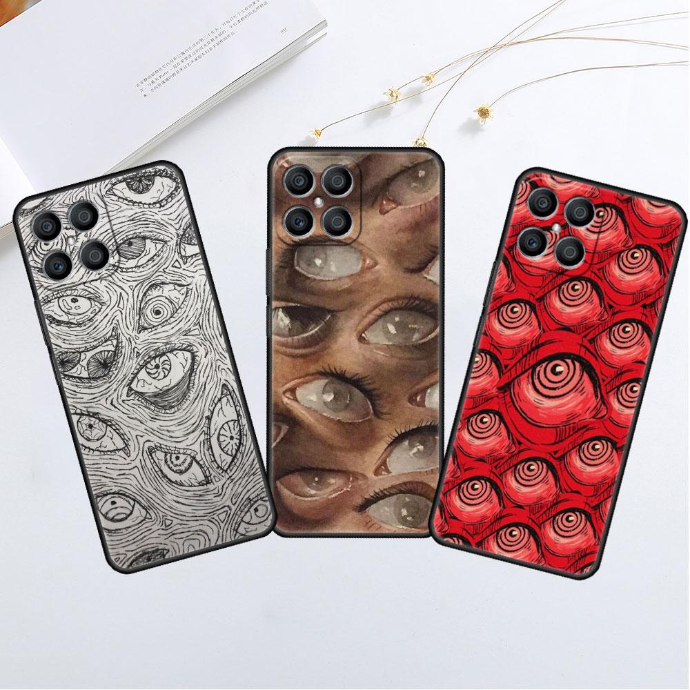 Scary Face Eyes Smiley Case For Huawei Honor X8 X9 P50 X7 50 20 8X Play 9A P40 P30 Lite P Smart 2021 Black Phone Coque