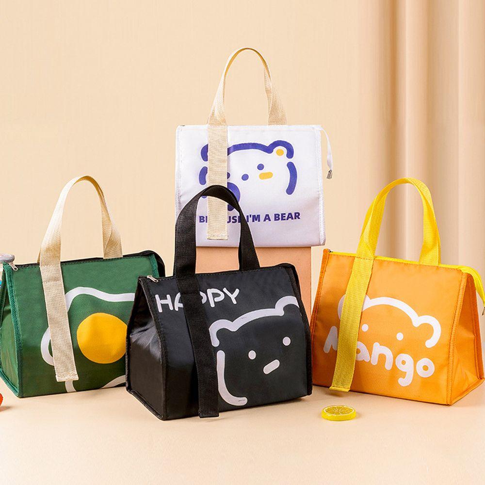 Cartoon Bear Insulated Canvas Pattern Picnic Bag Ice Pack Tote Lunch Bag Food Storage Container