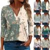 Women's T Shirt Tee Print Button  3/4 Sleeve Daily Weekend Fashion Basic V- Neck Regular Top
