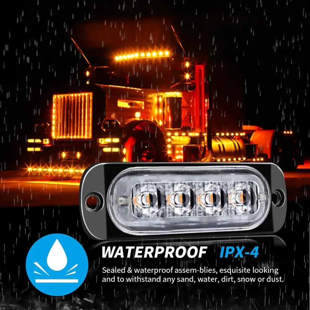 2Pcs 4leds Side Marker Warning Light 12-24V Daytime Running Light Truck Car LED Tail Lights Police Light Bar Strobe Optional