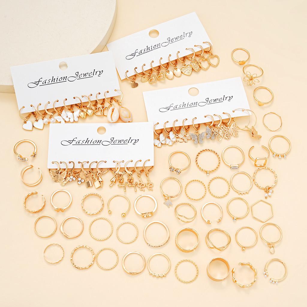 17KM Fashion Butterfly Heart Piercing Earrings for Women Elegant Crystal Artificial Pearl Hollow Ring Accessories Jewelry