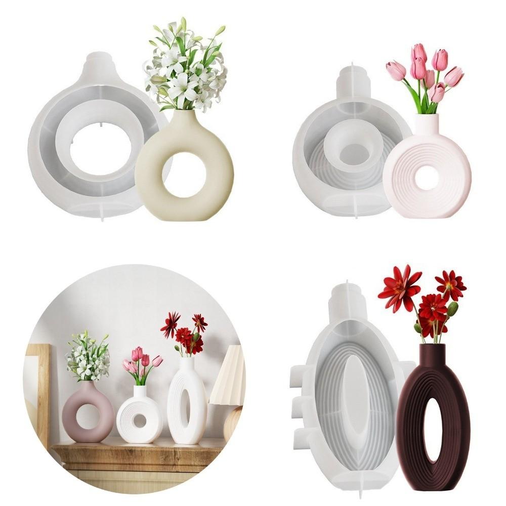 Hollow Out Silicone Vase Mold Oval Stripe Gypsum Mold Decorative Flower Pot Mold  DIY Crafts