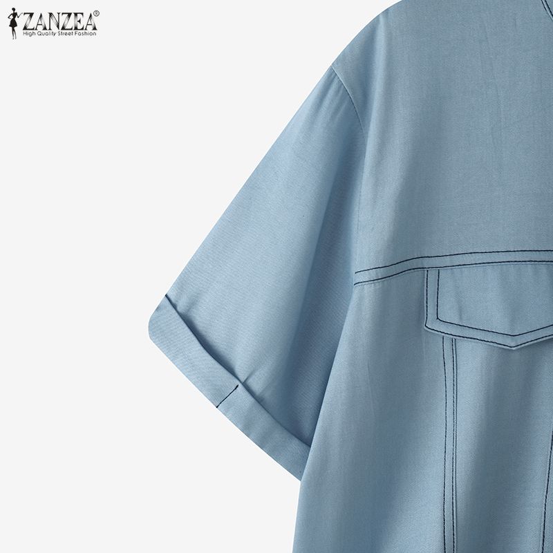 ZANZEA Женская повседневная летняя блузка с круглым вырезом и коротким рукавом
