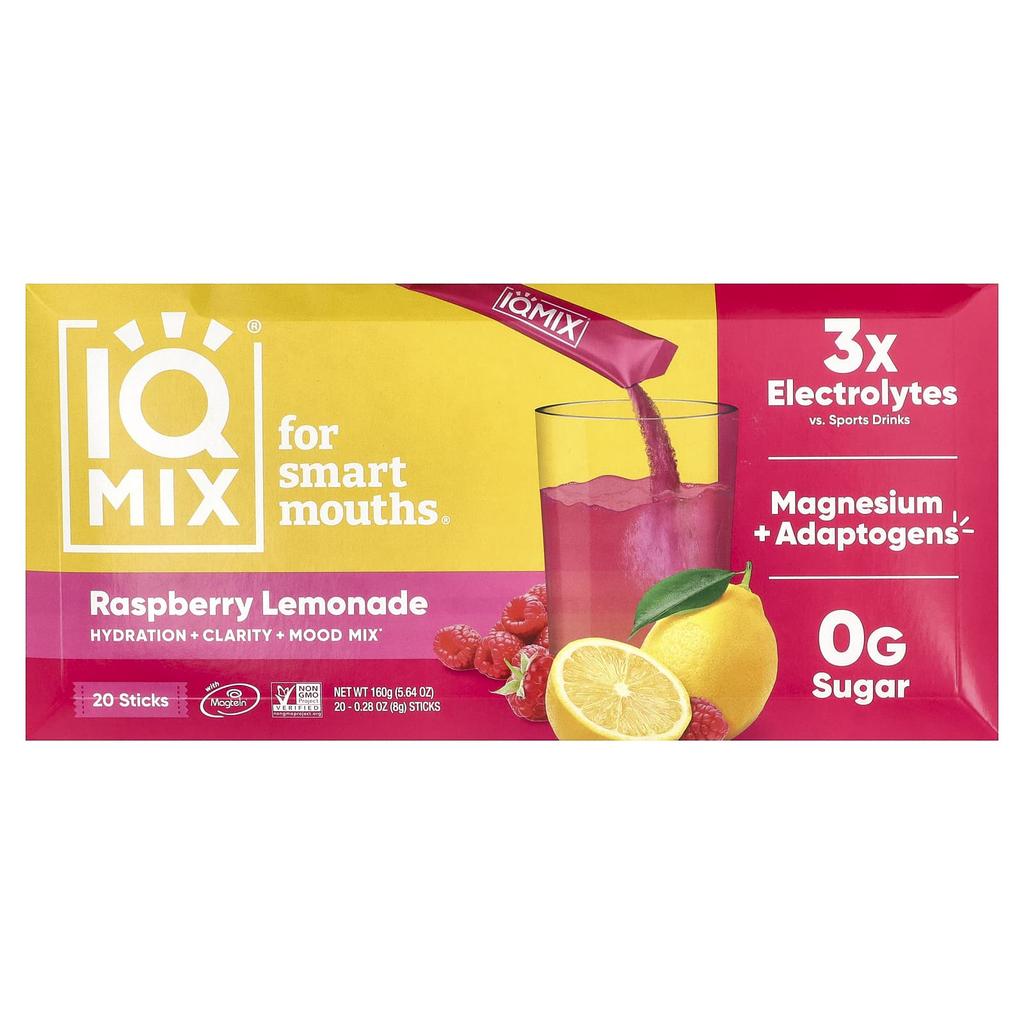 IQBAR IQ Mix®, Малиновый Лимонад, 20 Батончиков, 8г (0,28 унции) Каждый