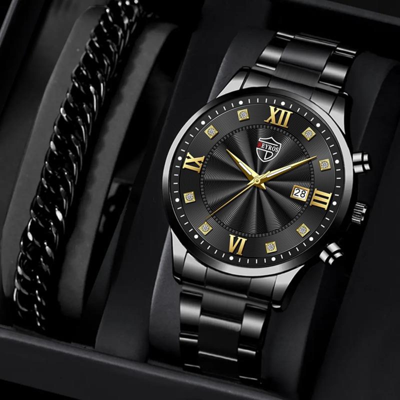 2 шт./комплект, мужские модные повседневные кварцевые часы и браслет из нержавеющей стали, лучшие подарки для него