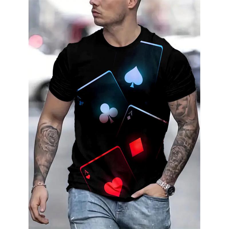 Playing Card Pattern T-Shirt For Men Poker 3D Printed Short Sleeve Summer Fashion Casual Tees Streetwear Loose O-Neck T Shirts