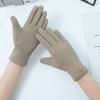 Solid Color Suede Gloves Small Flower Decor Touch Screen Gloves Winter Warm Cold-proof Split Finger Gloves